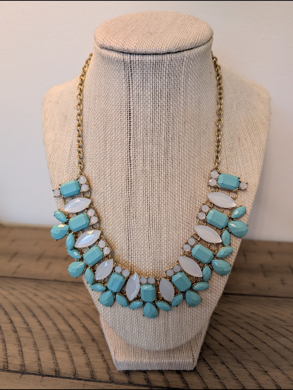 Gold-Tone Aqua & White Statement Necklace